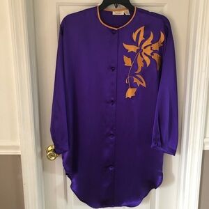 Victoria's Secret Vintage Purple Satin Appliqué Nightgown Night Shirt Pajama M/L